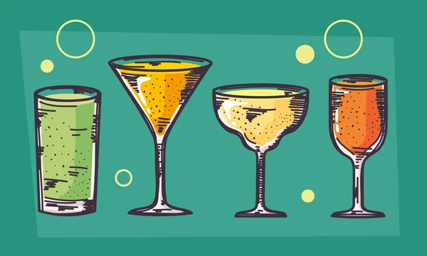 Four Drinks Beverages Set Icons — 스톡 벡터