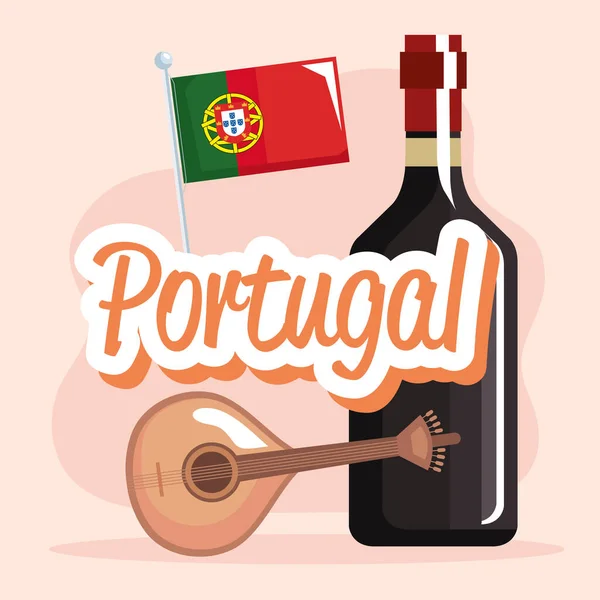 Letras Portugal Com Cartão Vinho —  Vetores de Stock