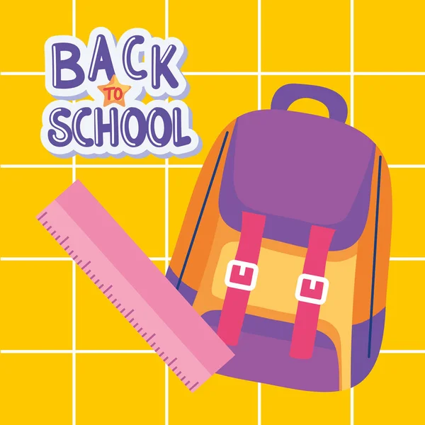 Back School Lettering Schoolbag Poster — Vetor de Stock