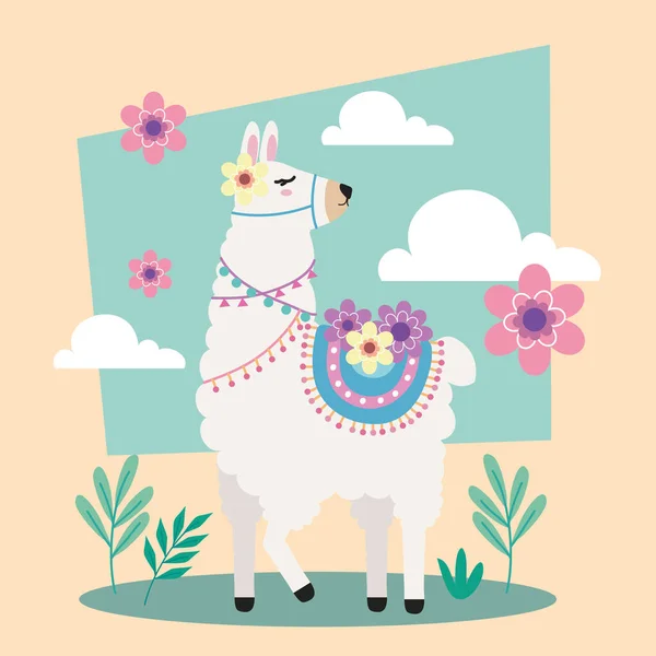 Sweet Llama Clouds Character — Stock Vector