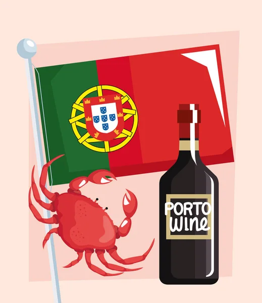Bandeira Portugal Com Ícones Vinho —  Vetores de Stock