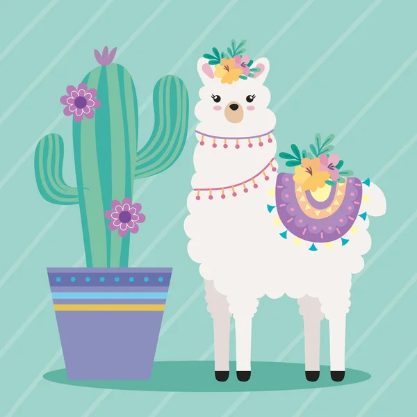 Llama Cactu Houseplant Character — Stock Vector