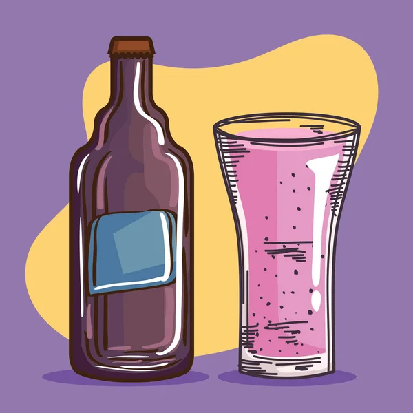 Lila Flasche Und Glas Drinks Paar Symbole — Stockvektor