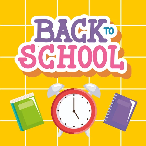 Back School Lettering Alarm Poster — Vetor de Stock