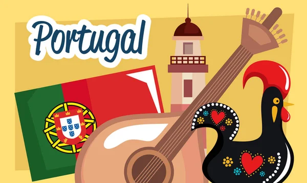 Portugal Lettering Lighthouse Card — Stock vektor
