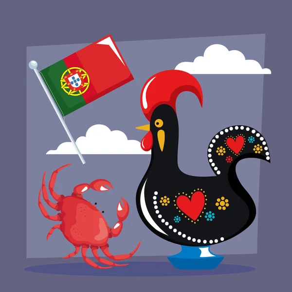 Galo Ícones Bandeira Portugal —  Vetores de Stock