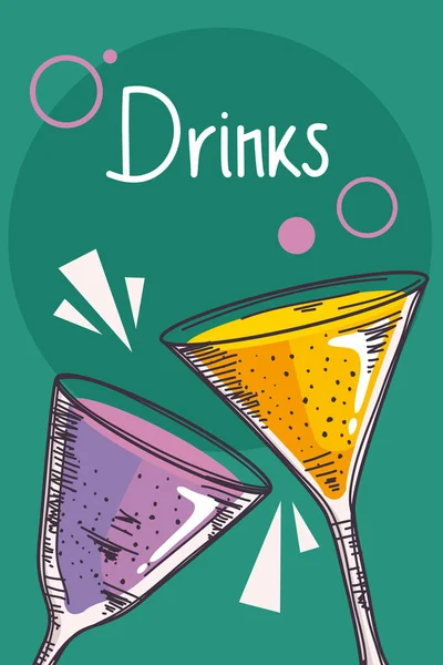 Drinks Lettering Pair Cups Poster — Stock Vector