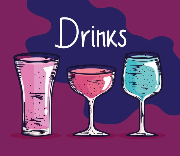 Drank Belettering Met Drie Drankjes Poster — Stockvector
