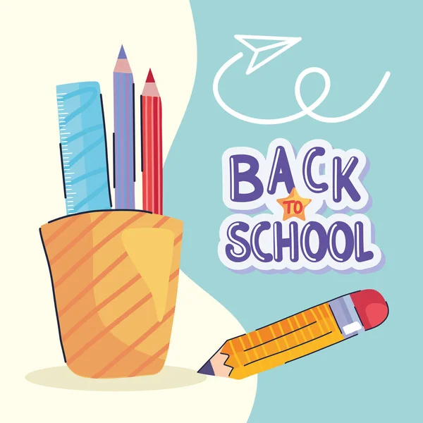 Back School Lettering Pencils Holder Poster — Vetor de Stock
