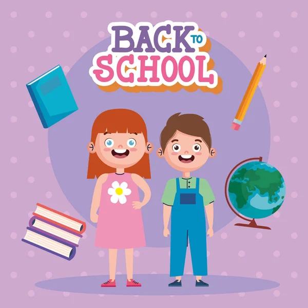 Back School Lettering Kids Couple Poster — Stock Vector