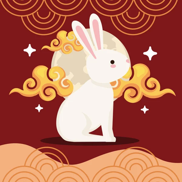 Chinese Moon Festival Rabbit Clouds Card — Image vectorielle