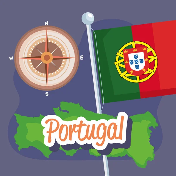 Letras Portugal Com Cartão Bússola —  Vetores de Stock