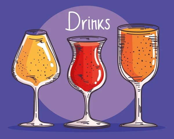 Drinks Lettering Three Cups Poster — Archivo Imágenes Vectoriales