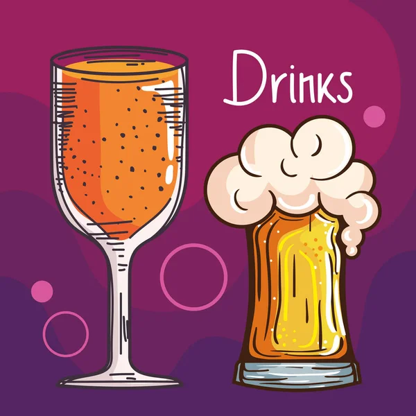 Ποτό Γράμματα Μπύρα Και Cocktail Αφίσα — Διανυσματικό Αρχείο