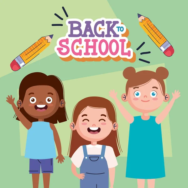 Back School Lettering Schoolgirls Poster — Archivo Imágenes Vectoriales