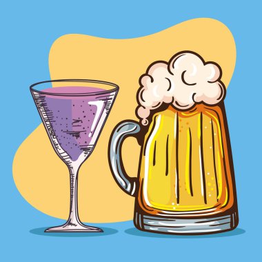 Bira kavanozu ve bardak ikonlu içecek.