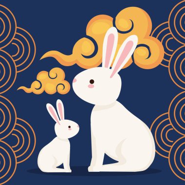 Çin ay festivali bulutları ve tavşan kartları