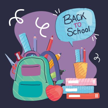 back to school lettering with supplies in bag poster