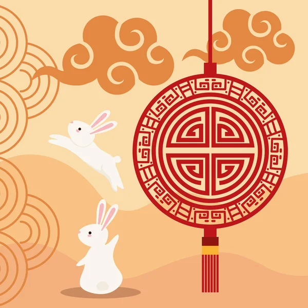 Chinese Moon Festival Rabbits Decoration Card — Stock Vector