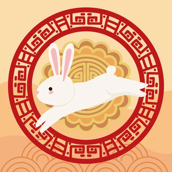Chinese Moon Festival Rabbit Frame Card — Stock Vector