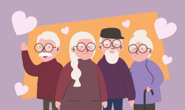 grandparents group with hearts characters