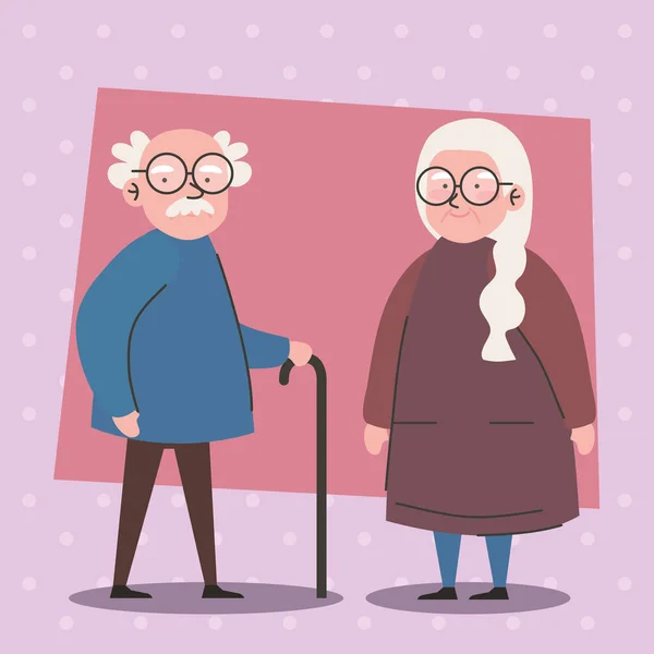 Grandparents Couple Standing Avatars Characters — Stock Vector