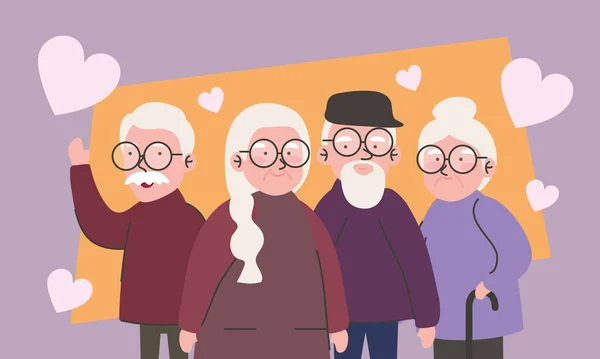 Grandparents Group Hearts Characters — Stock Vector