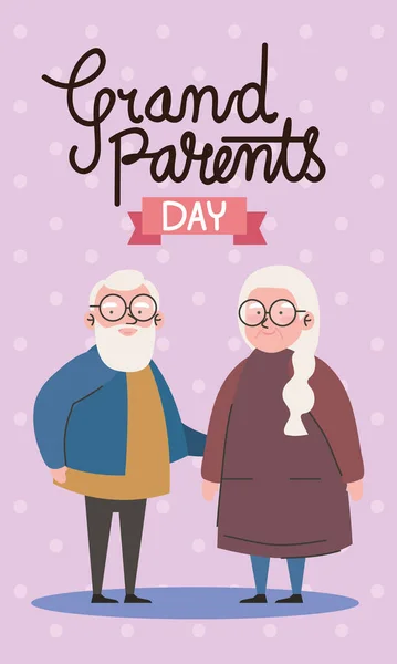 Grandparents Day Lettering Postcard Coouple Card — Stock Vector