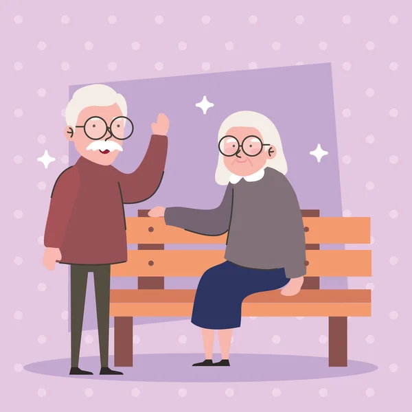 Grandparents Couple Park Chair Characters — Stock Vector