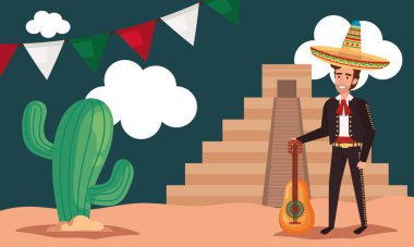 mexican celebration with mariachi musician poster