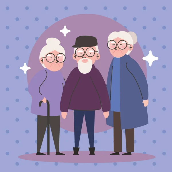 Three Grandparents Standing Position Characters — Stock Vector