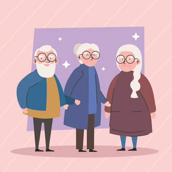 Old Persons Standing Positions Characters — Stock Vector