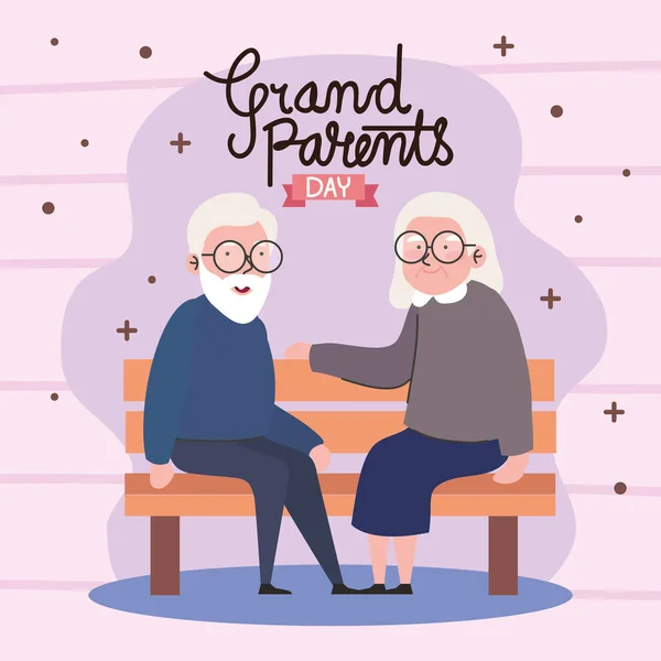 Grandparents Day Lettering Couple Chair Card — 스톡 벡터