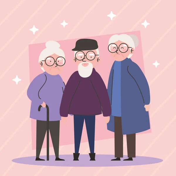 Grandparents Group Eyeglasses Characters — Stock Vector