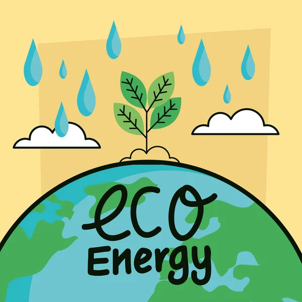 Affiche Éco Énergie Lettrage Avec Planète Terre — Image vectorielle