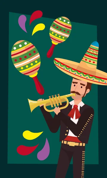 Celebración Mexicana Con Cartel Mariachi Masculino — Vector de stock