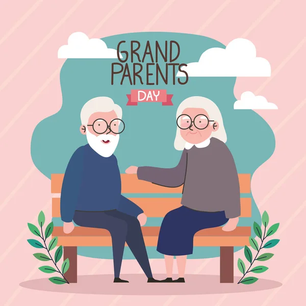 Grandparents Lettering Old Couple Chair Card — Stockvektor