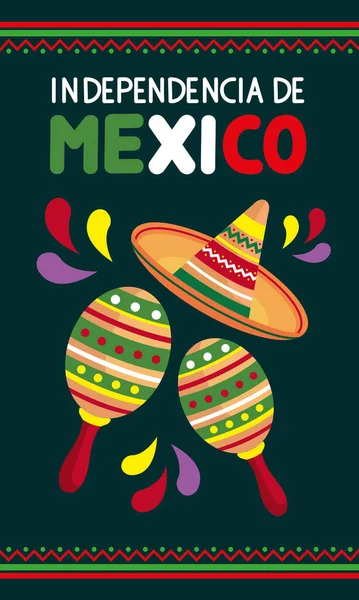 Lettering Indipendente Mexico Con Cappello Poster — Vettoriale Stock
