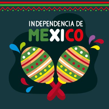 independencia de mexico lettering with maracas poster