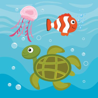 Deniz kaplumbağası sahnesi olan denizanası.