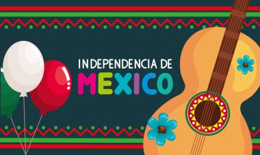 independencia de mexico lettering with guitar poster