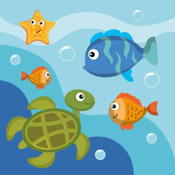 Ψάρια Και Ζώα Της Θάλασσας Φύση Σκηνή — Διανυσματικό Αρχείο
