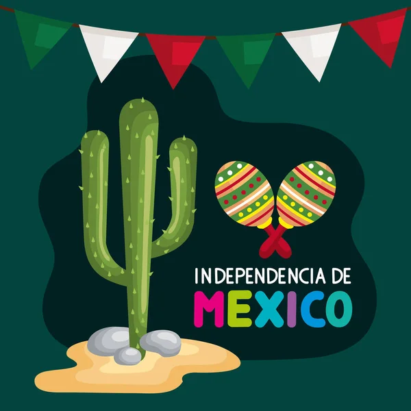 Indipendenza Mexico Lettering Con Poster Cactus — Vettoriale Stock