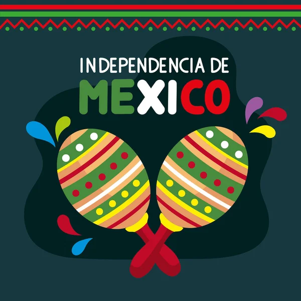 Lettering Indipendente Mexico Con Poster Maracas — Vettoriale Stock
