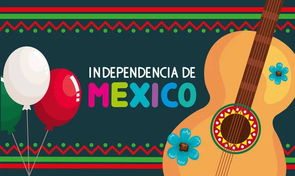 Indipendenza Del Messico Lettering Con Poster Chitarra — Vettoriale Stock