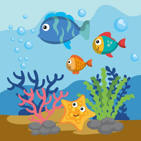 Ψάρια Της Θάλασσας Και Αστερίες — Διανυσματικό Αρχείο