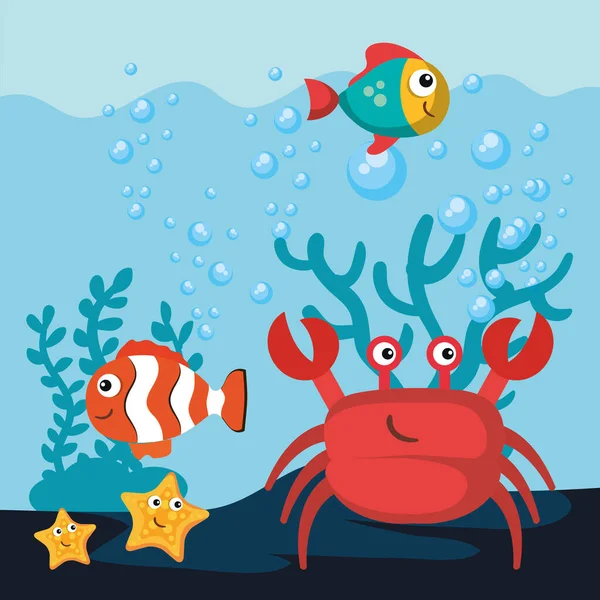 Sea Fishes Crab Sealife — Stockvector