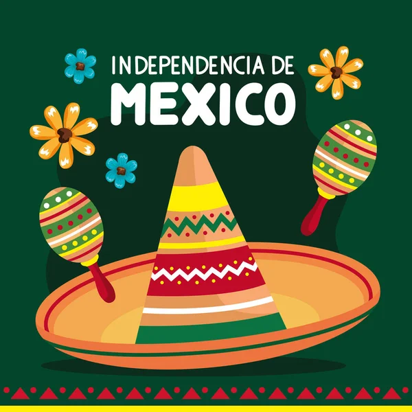 Indipendenza Del Messico Con Poster Cappello Mariachi — Vettoriale Stock