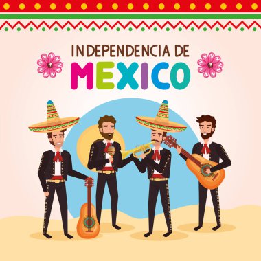 independencia de mexico lettering with mariachis poster clipart