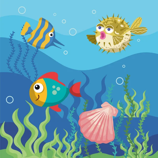 Blowfish Θαλάσσια Ζώα Σκηνή — Διανυσματικό Αρχείο